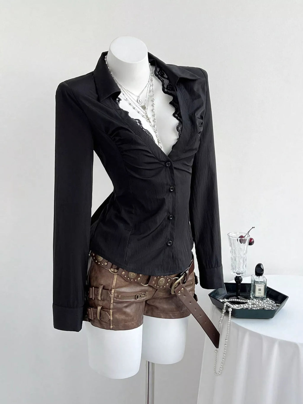 Y2K Lace button Shirt