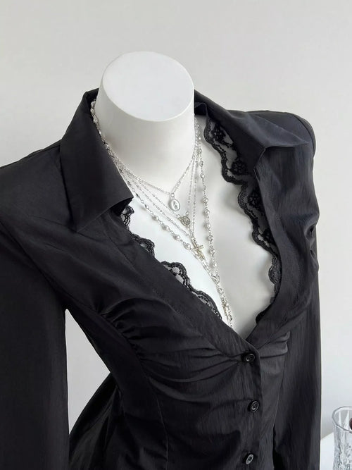 Y2K Lace button Shirt