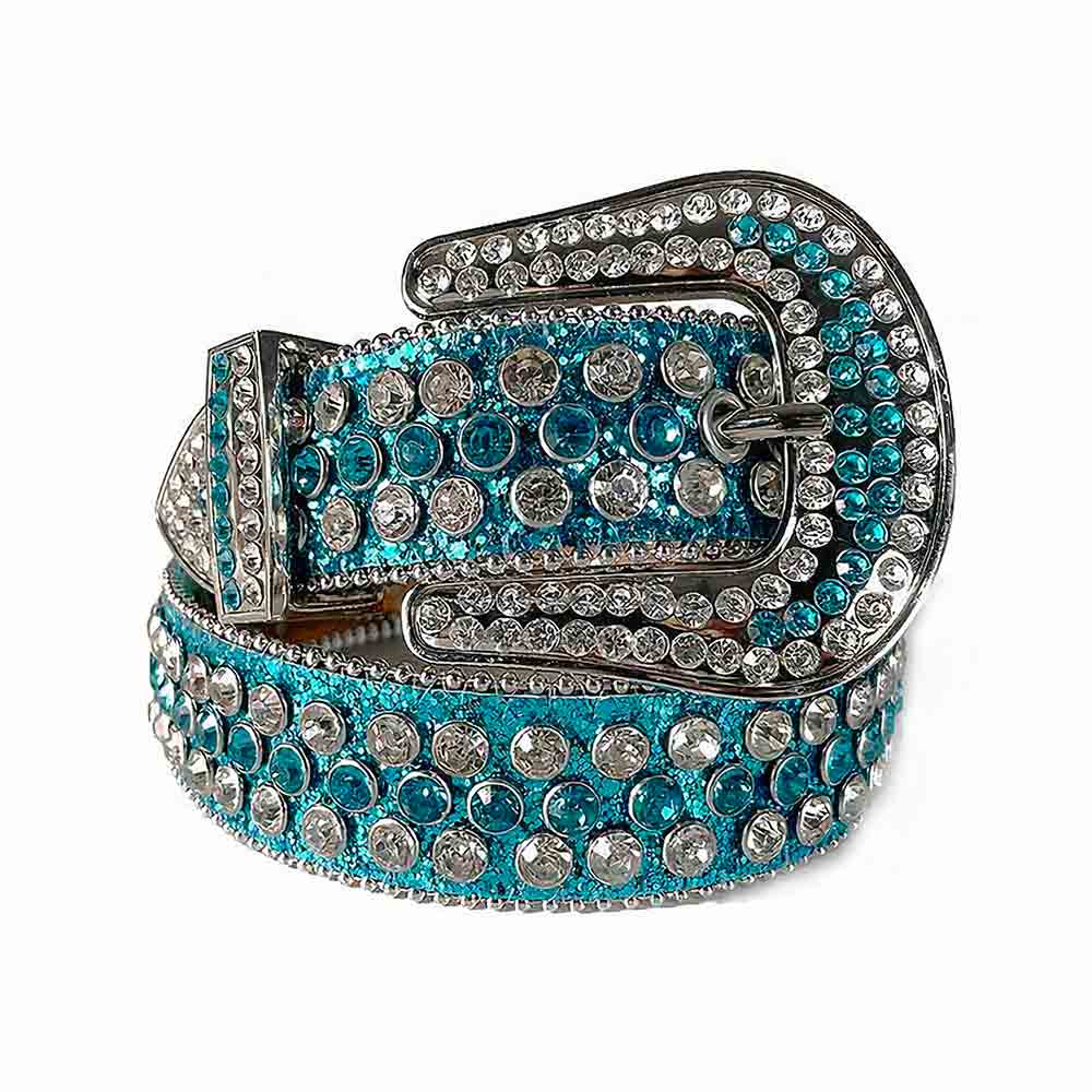Y2K Turquoise, White & Aqua Blue Studded Rhinestone Belt