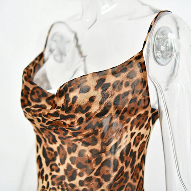 Y2K Leopard Print Long Dress Lace Up