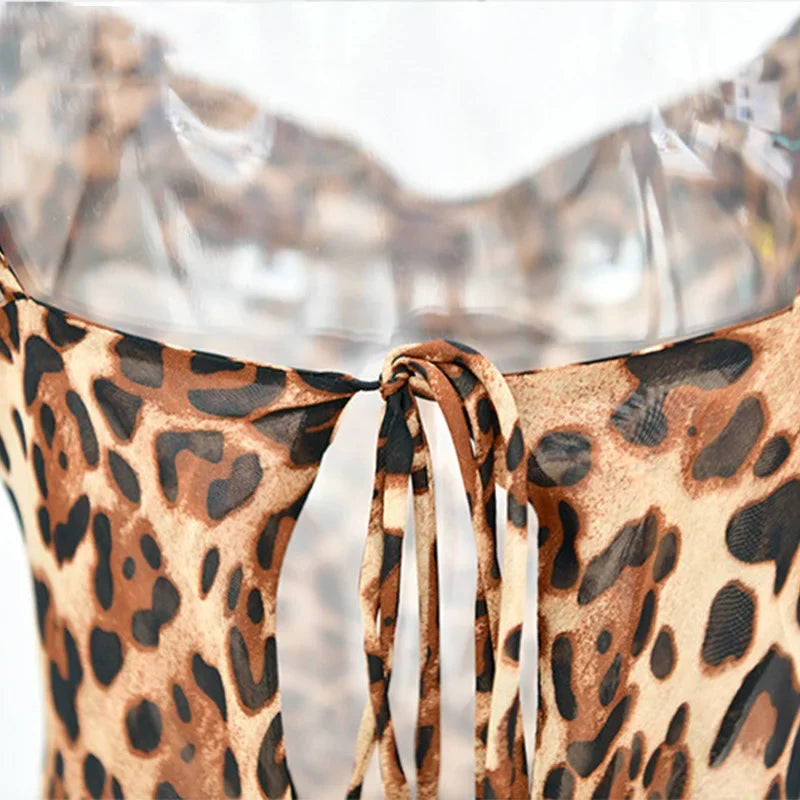 Y2K Leopard Print Long Dress Lace Up