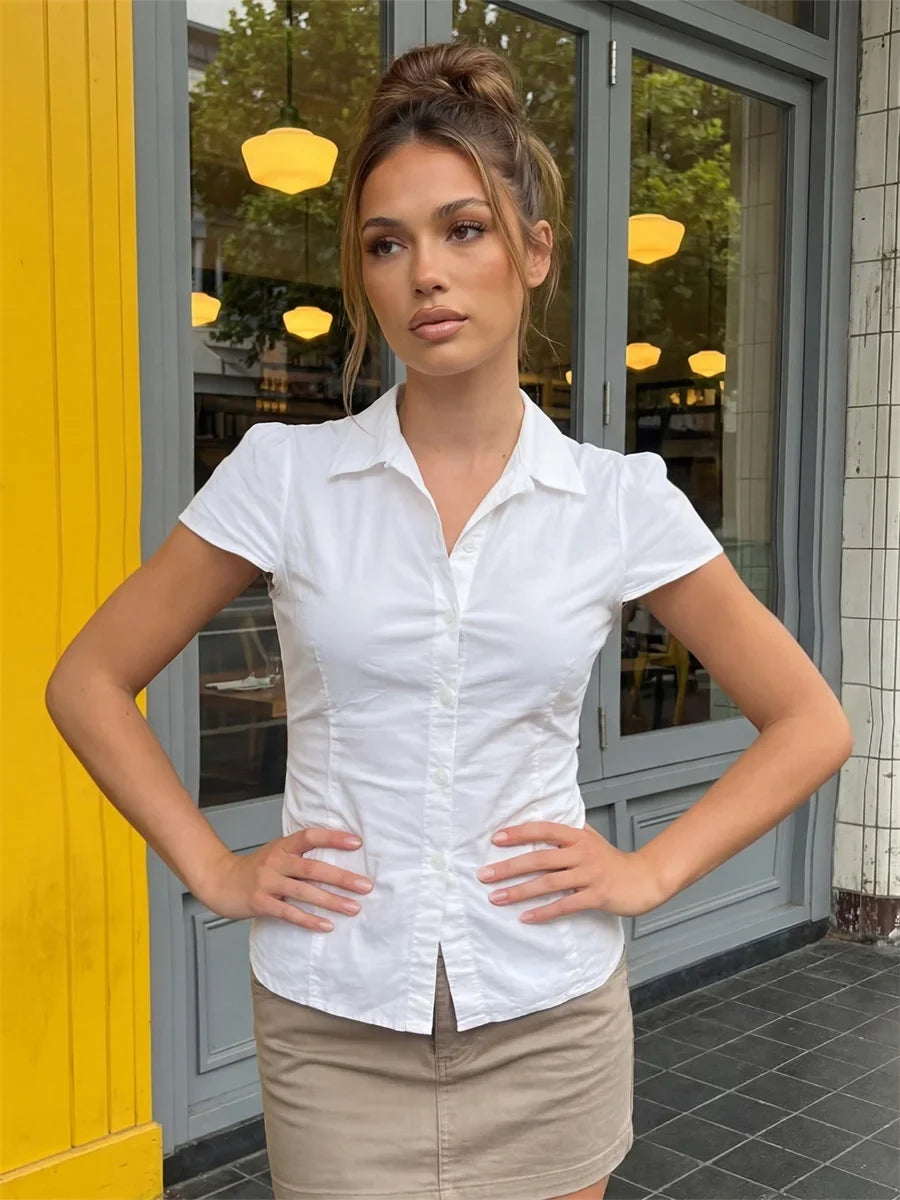 Y2K Short Sleeve Slim Fit Blouses