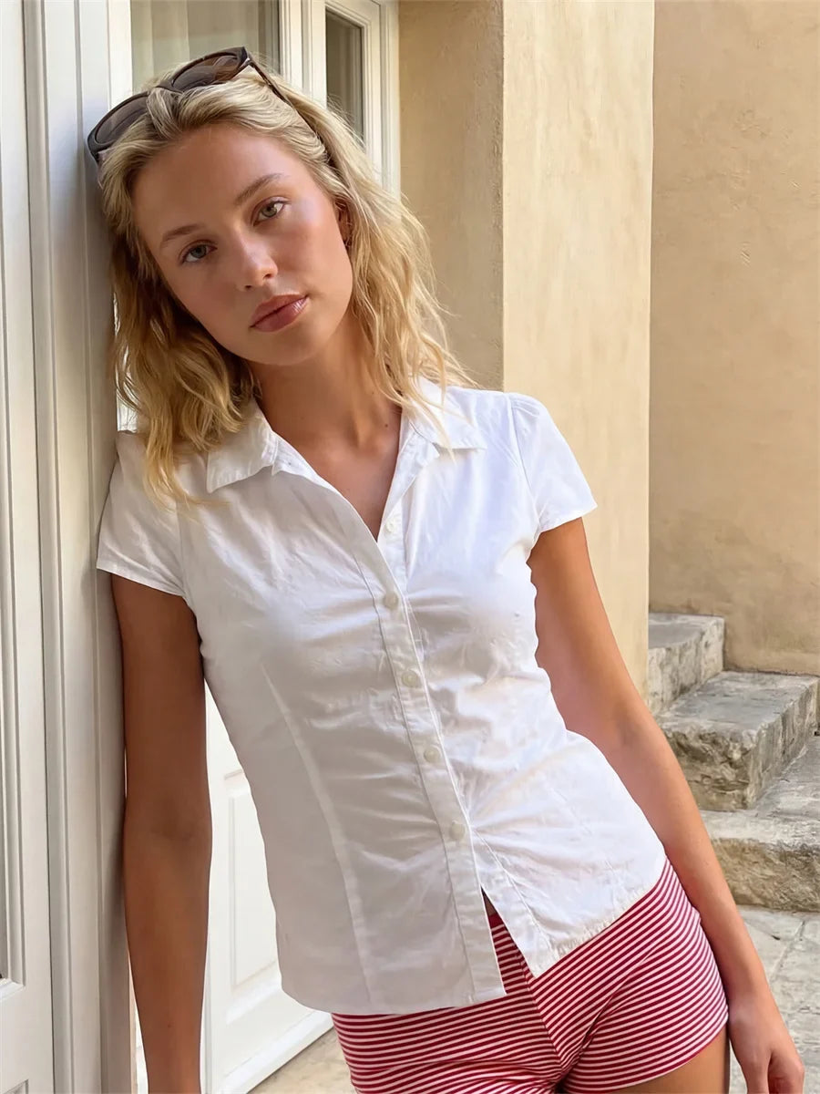 Y2K Short Sleeve Slim Fit Blouses
