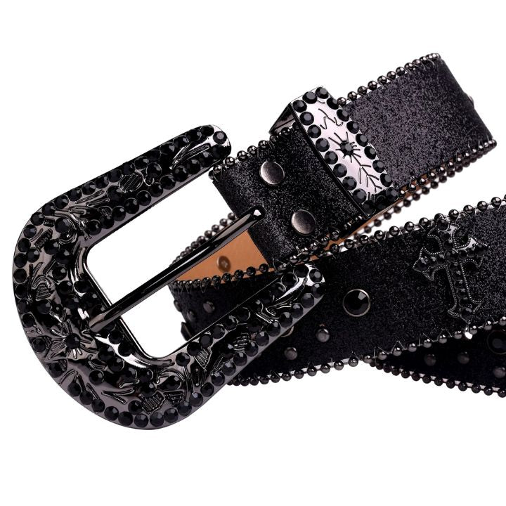Y2K Black Cross Studded Rhinestone Belts