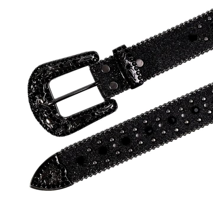 Y2K Black Cross Studded Rhinestone Belts