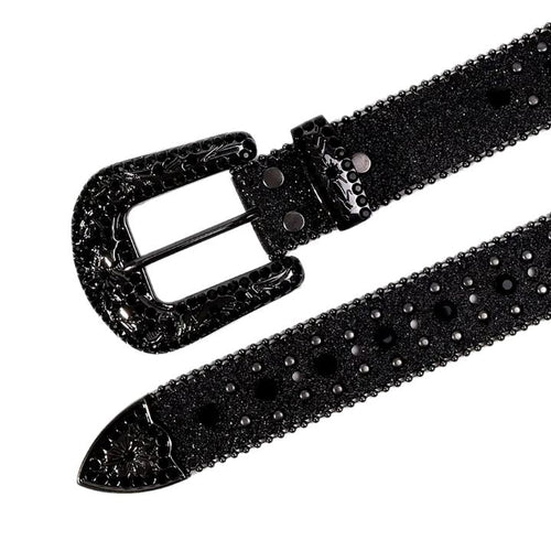 Y2K Black Cross Studded Rhinestone Belts
