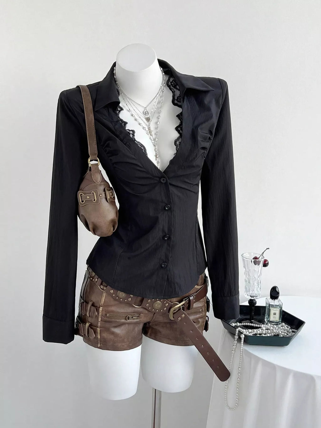 Y2K Lace button Shirt